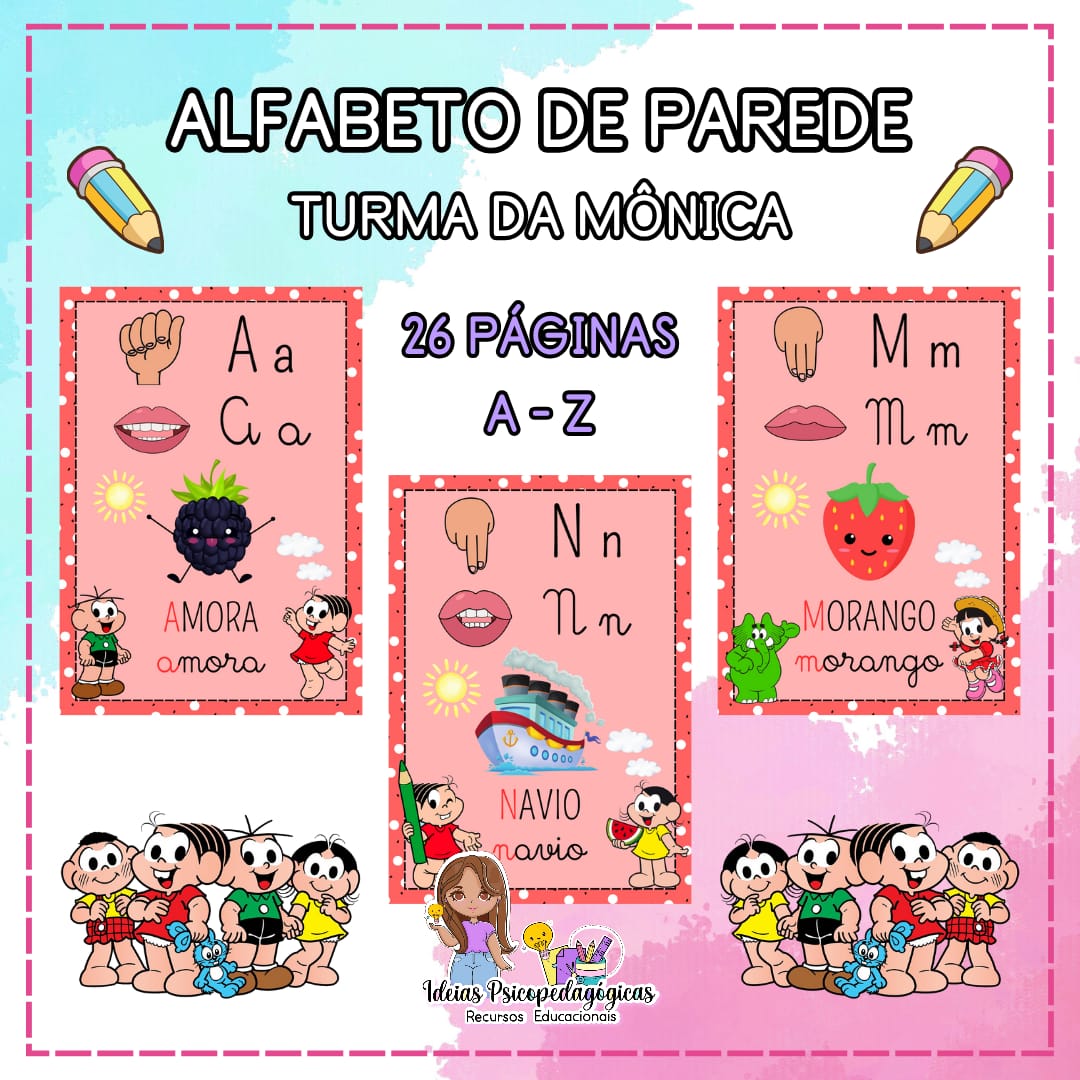 ALFABETO DE PAREDE – TURMA DA MÔNICA ✨🥰