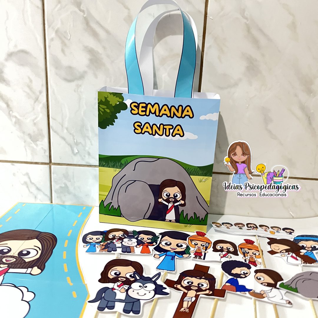 AVENTAL E SACOLA DA PÁSCOA -  "HISTÓRIAS DA SEMANA SANTA" ✝️
