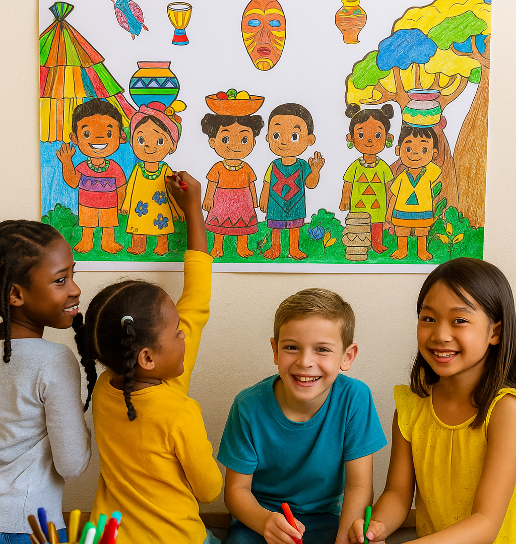 PAINEL PINTURA COLETIVA e FOLHINHA A4 CONSCIÊNCIA NEGRA - CULTURA AFRICANA