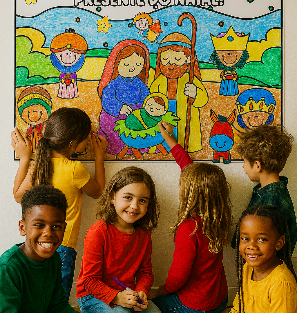 🎅✨ PAINEL PINTURA COLETIVA + FOLHINHA A4 NATAL – NASCIMENTO DE JESUS ✨🌟