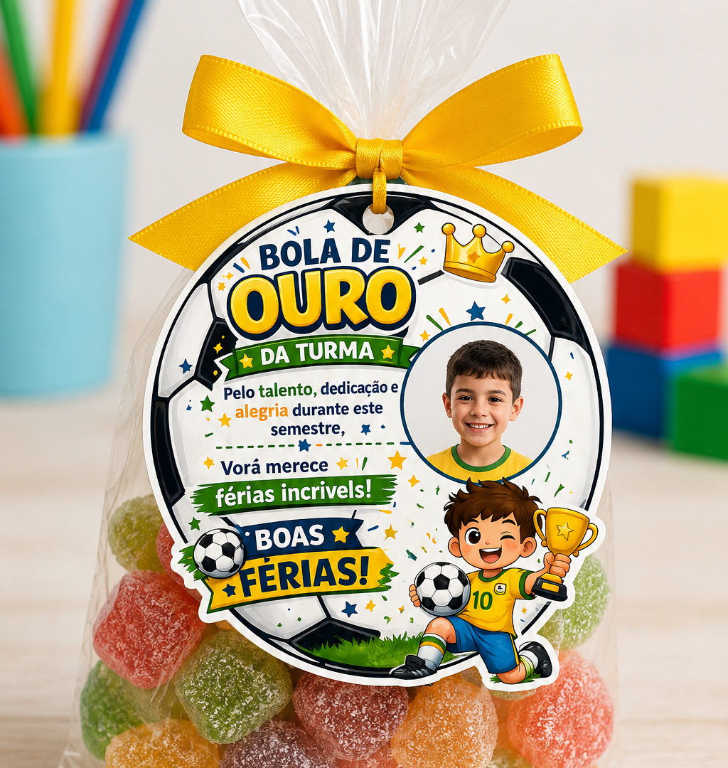 TAG LEMBRANCINHA DE FÉRIAS – BOLA DE OURO DA TURMA