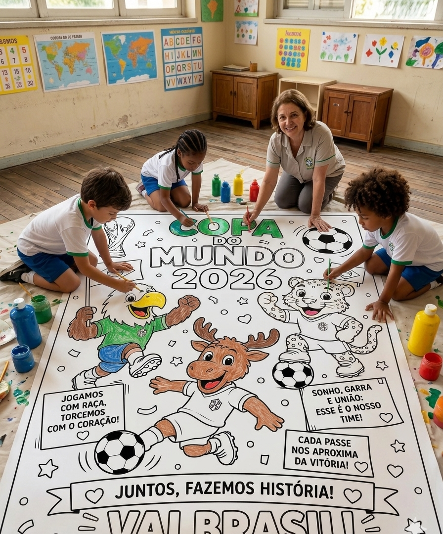 PAINEL PARA COLORIR – MASCOTES DA COPA DO MUNDO 2026