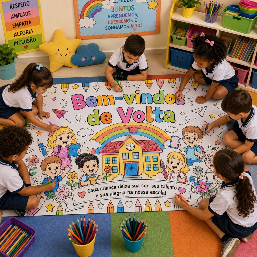 Painel Coletivo para Colorir – Bem-vindos de Volta 